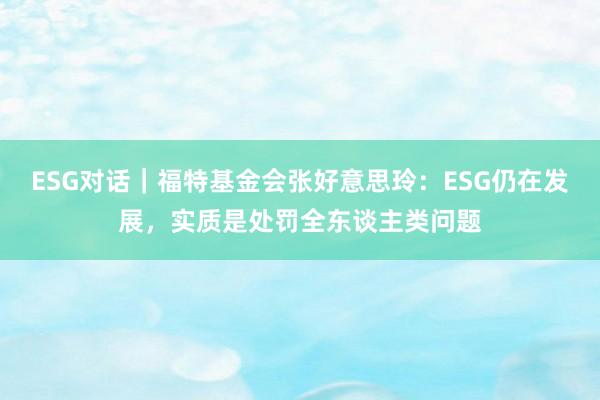 ESG对话｜福特基金会张好意思玲：ESG仍在发展，实质是处罚全东谈主类问题